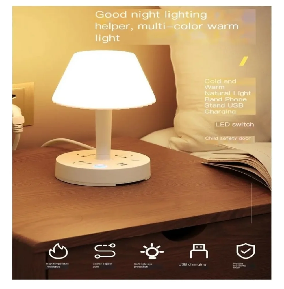 NWT Multifunctional Table Lamp Socket Integrated Eye Protection Bedside Lamp